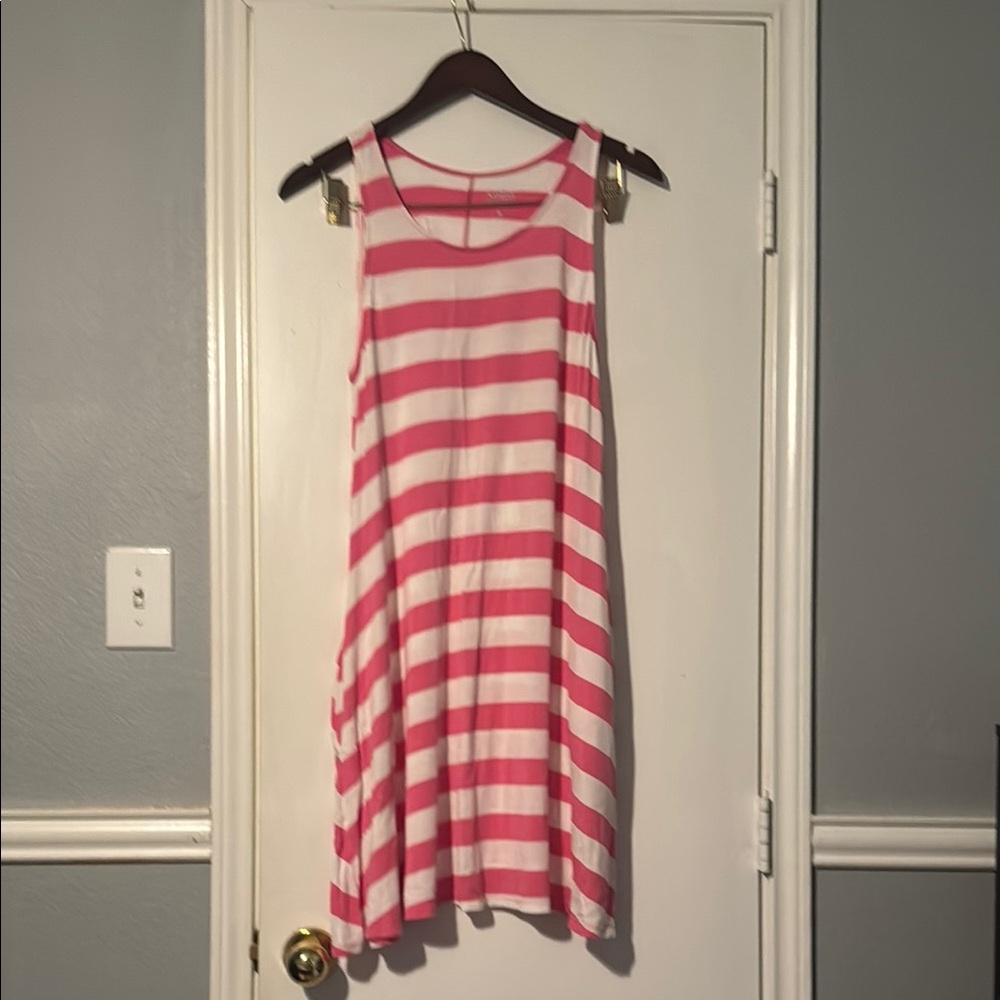 Pink and White Striped Sleeveless Dress